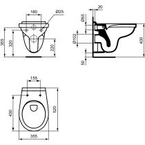 EUROVIT/ALPHA WC závesné RIMLESS+ 52x36 cm, W331301