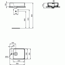 STRADA II Umývadlo na dosku 50x35 cm s otvorom pre batériu s prepadom, T296401