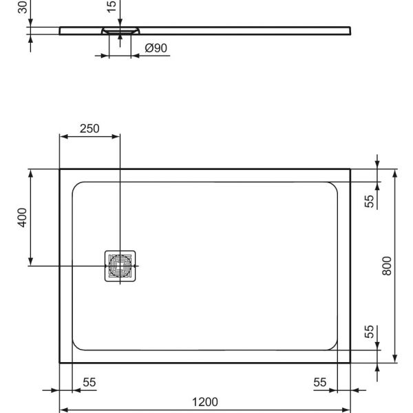 UltraFlat S + 120x80x3 cm Sprchová vanička z IdealSolid, T5594FV