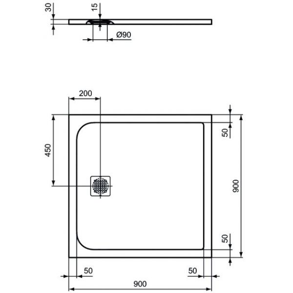 UltraFlat S 90x90x3 cm sprchová vanička z IdealSolid, K8215FT