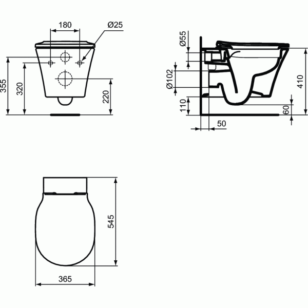 CONNECT AIR Rimless+ WC závesné 36x55 cm, farba hodvábna čierna, E2288V3