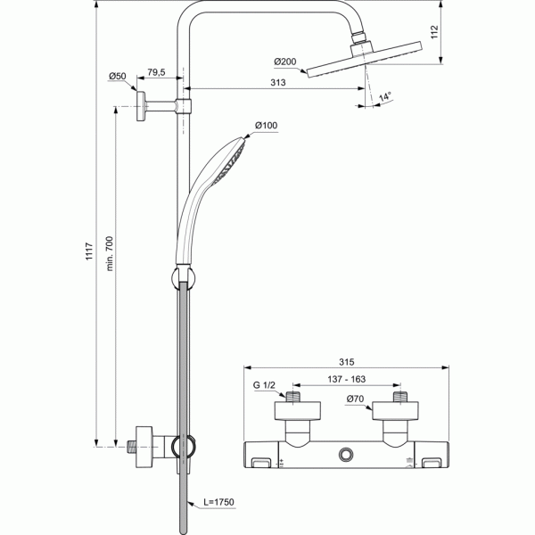 CERATHERM T25 Sprchový systém s termostatickou batériou, A7545XG