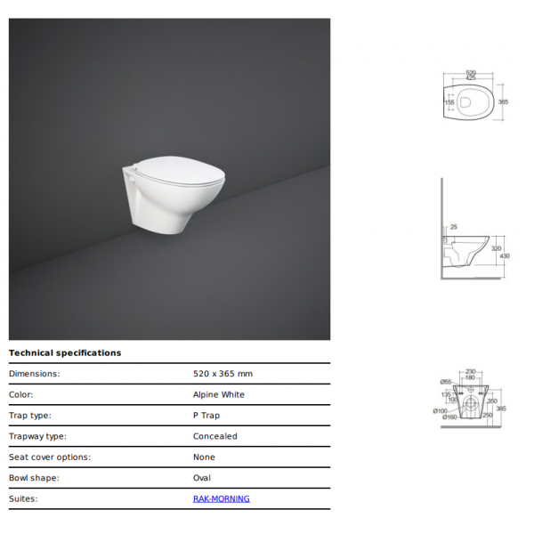 RAK MORNING RIMLESS WC závesné, MORWC1445