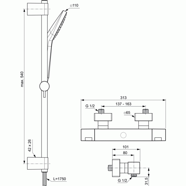 CERATHERM C100 sprchová termostatická batéria nástenná so sprchovou kombináciou, A7535AA