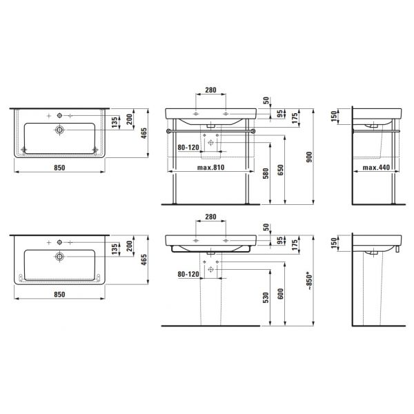 LAUFEN PRO S Umývadlo a skrinka pod umývadlo 85x46,5 cm, PA0062.423, H8139650001041, H4835010964231