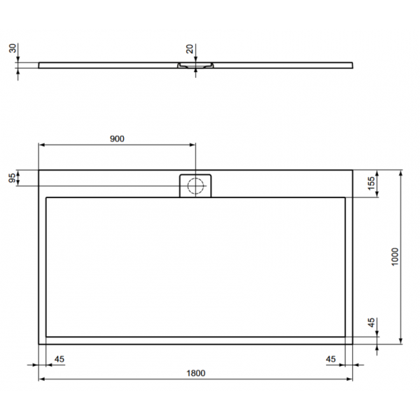 I.LIFE ULTRA FLAT S 180x100 cm Sprchová vanička Betónovo sivá, T5245FS