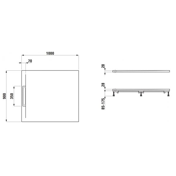 LAUFEN PRO S Sprchová vanička 100x90 cm Antracitová matná štruktúrovaná, H210186078