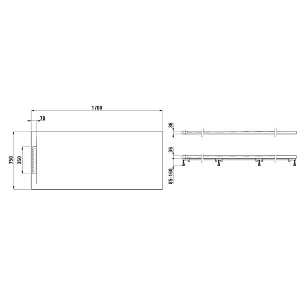 LAUFEN PRO S Sprchová vanička 170x75 cm Biela matná štruktúrovaná, H211186000