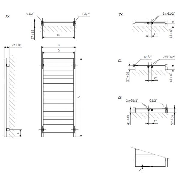 TERMA VIVO radiátor 40x115 cm, vonkajšie pripojenie 370 mm, VIV40115